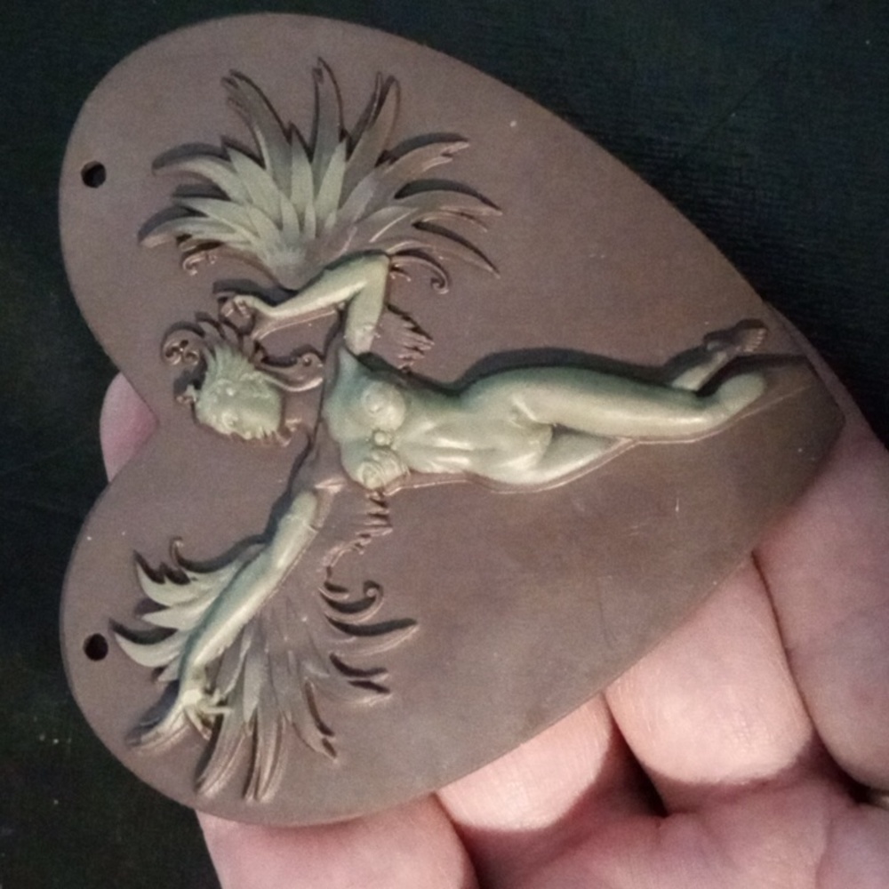Massive Carved Harpy Jasper Heart Pendant